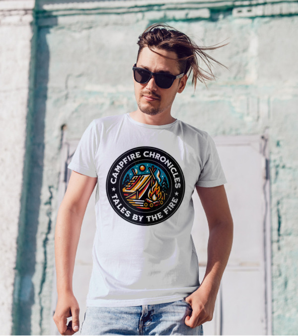 Campfire Chronicles Tales By The Fire Moonlit Tent And Bonfire Scene T-Shirt