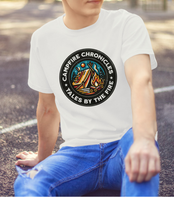 Campfire Chronicles Tales By The Fire Moonlit Tent And Bonfire Scene T-Shirt