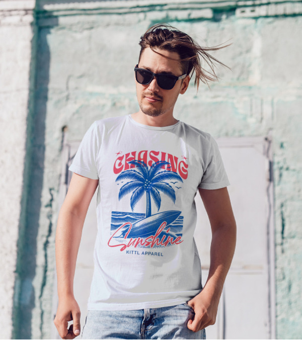 Chasing Sunshine Kittl Apparel Surfing Palm Tree Ocean Waves T-Shirt