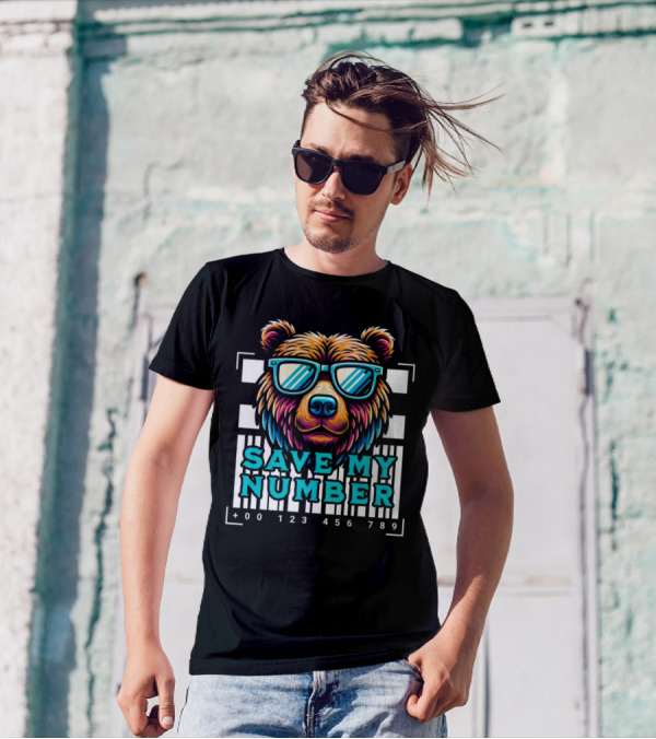 Save My Number Barcode Bear With Sunglasses T-Shirt