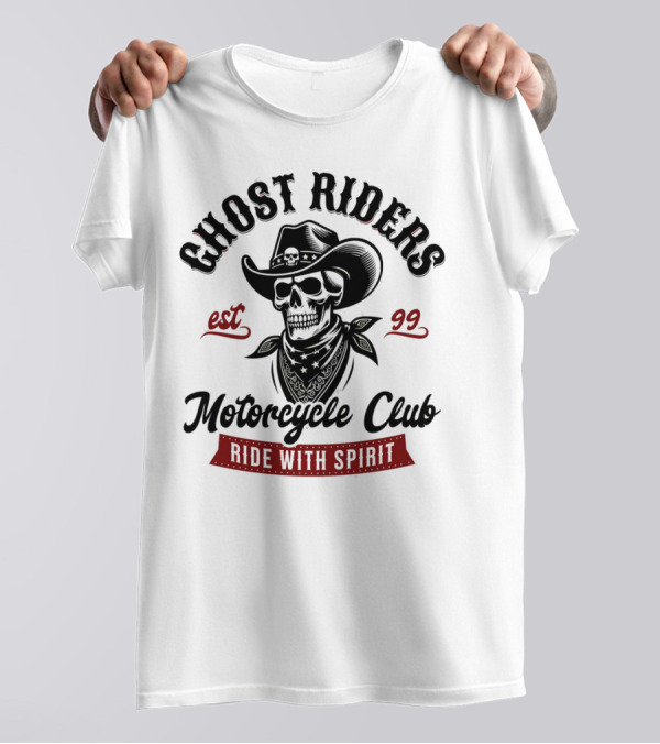 Ghost Riders Motorcycle Club Ride With Spirit Cowboy Skull Est 99 T-Shirt