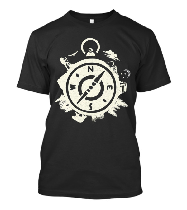 Wilderness Compass Adventure Nature Exploration Camping Moon Stars T-Shirt