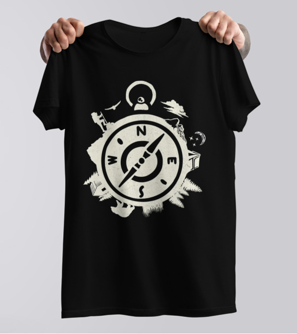 Wilderness Compass Adventure Nature Exploration Camping Moon Stars T-Shirt