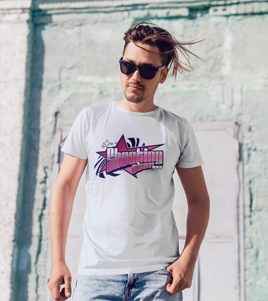 Shooting Star Pink Purple Stylized Text With Starburst Graphics T-Shirt