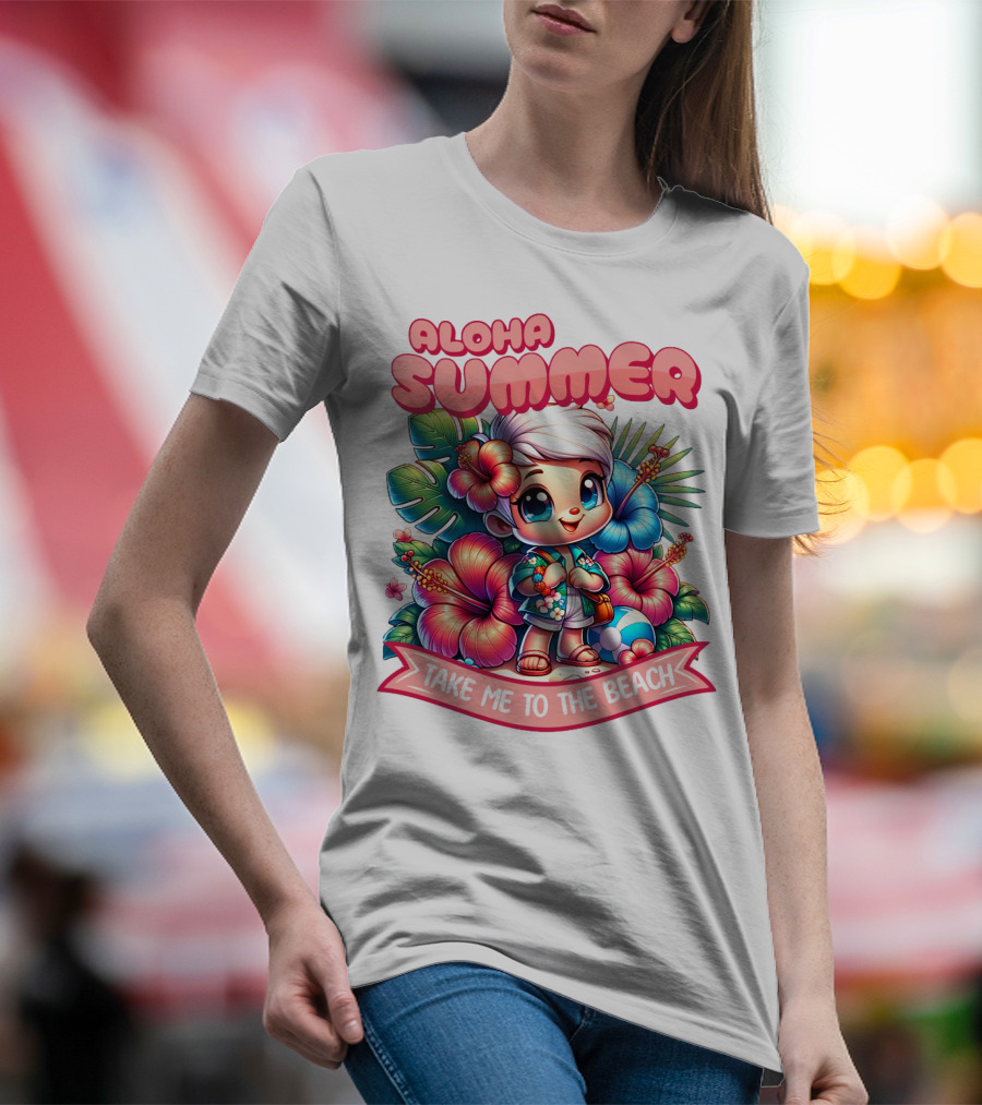 Aloha Summer Take Me To The Beach Hawaiian Tropical Cartoon T-Shirt