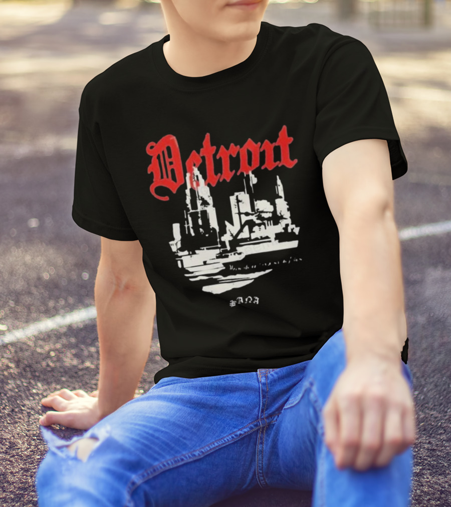 Distressed 3D Detroit Gothic Skyline T-Shirt