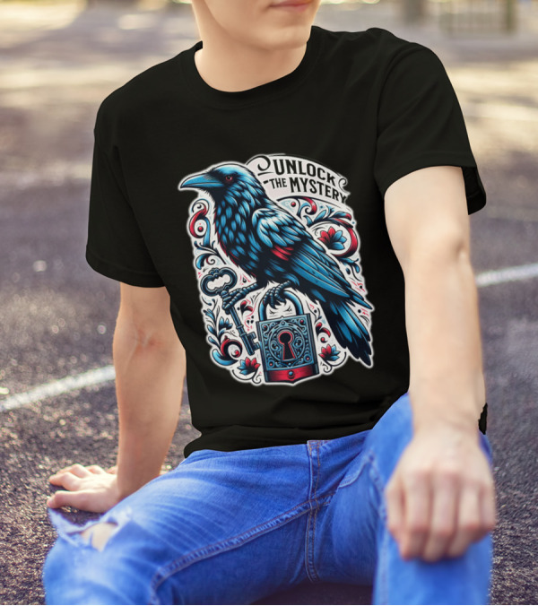 Unlock The Mystery Raven Holding Key And Lock With Ornate Floral T-Shirt