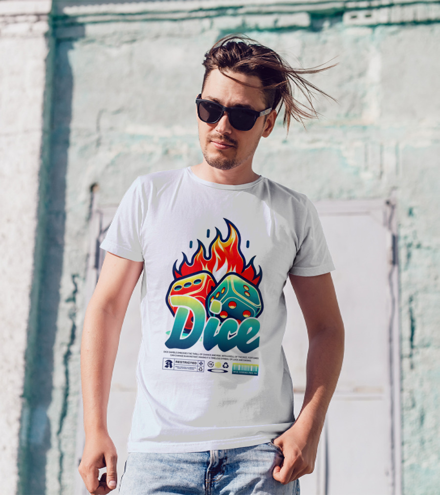 Dice Rolling Flames Exploding The Game Of Chance T-Shirt