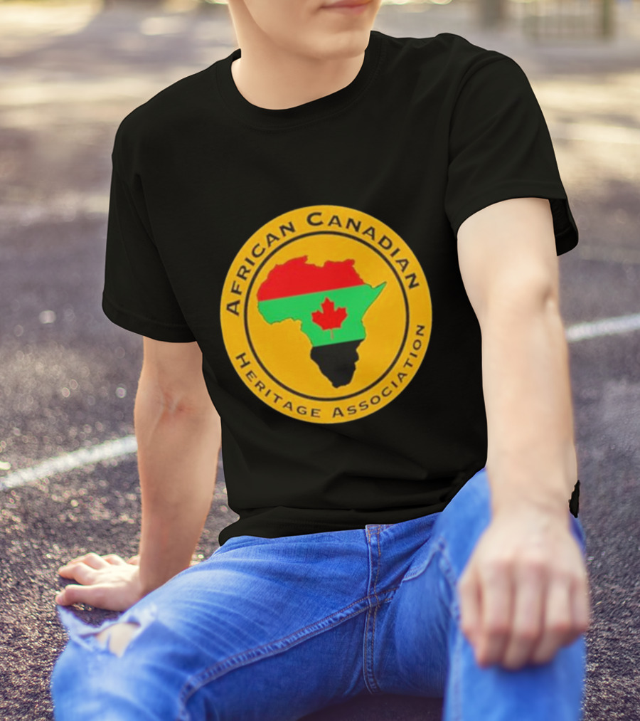 Papa Burgundy African Canadian Heritage Association African Map With Canadian Flag T-Shirt