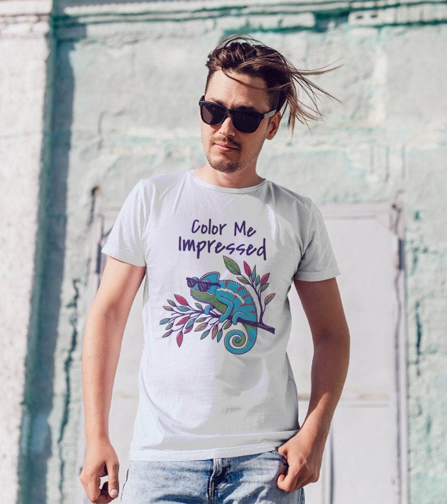 Color Me Impressed Chameleon With Sunglasses On Colorful Branch T-Shirt