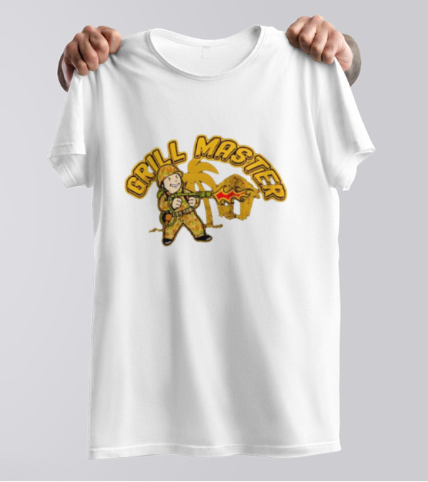 Grill Master Soldier With Palm Tree And Hut T-Shirt