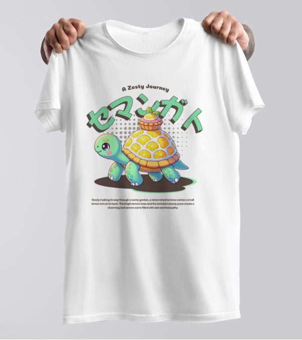 A Zesty Journey Tortoise With Lemon Back And Japanese Text T-Shirt