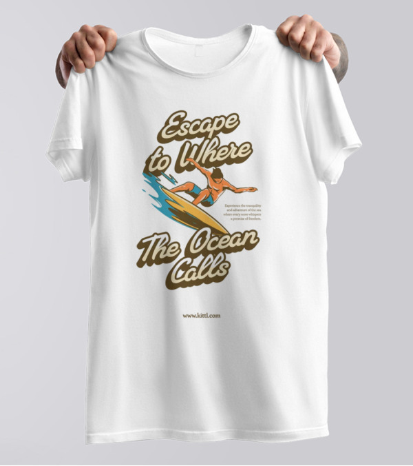 Escape To Where The Ocean Calls Surfer Retro Beach T-Shirt