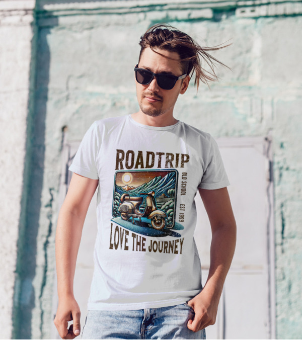 Roadtrip Love The Journey Vintage Scooter Exploring Scenic Mountains T-Shirt