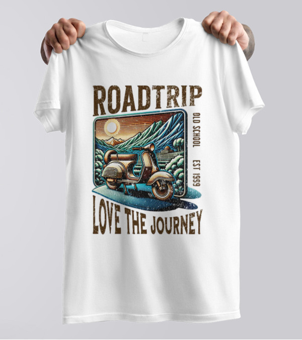 Roadtrip Love The Journey Vintage Scooter Exploring Scenic Mountains T-Shirt