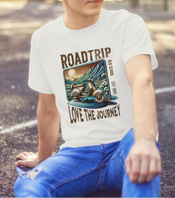 Roadtrip Love The Journey Vintage Scooter Exploring Scenic Mountains T-Shirt