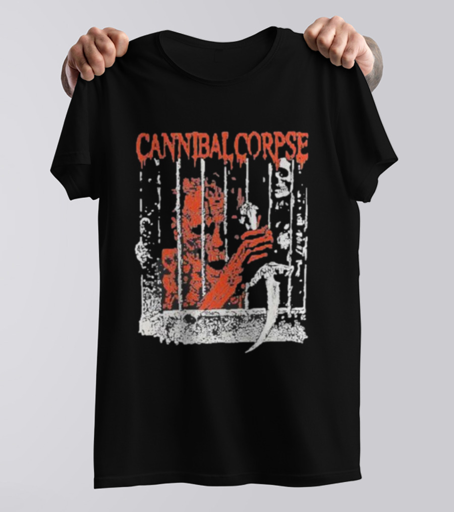 Cannibal Corpse Bloody Kill Cell Prison Bars Skeleton Knife T-Shirt