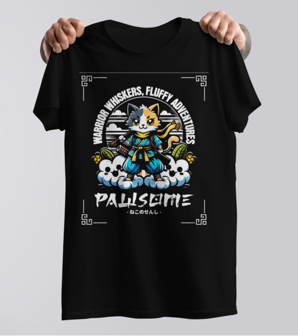 Warrior Whiskers Fluffy Adventures Pawsome Japan Cat Nimbus Cloud T-Shirt