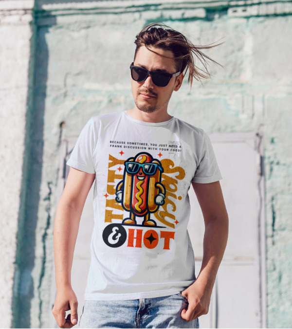 Highly Spicy And Hot Retro Funny Hot Dog Fast Food Mascot Character T-Shirt