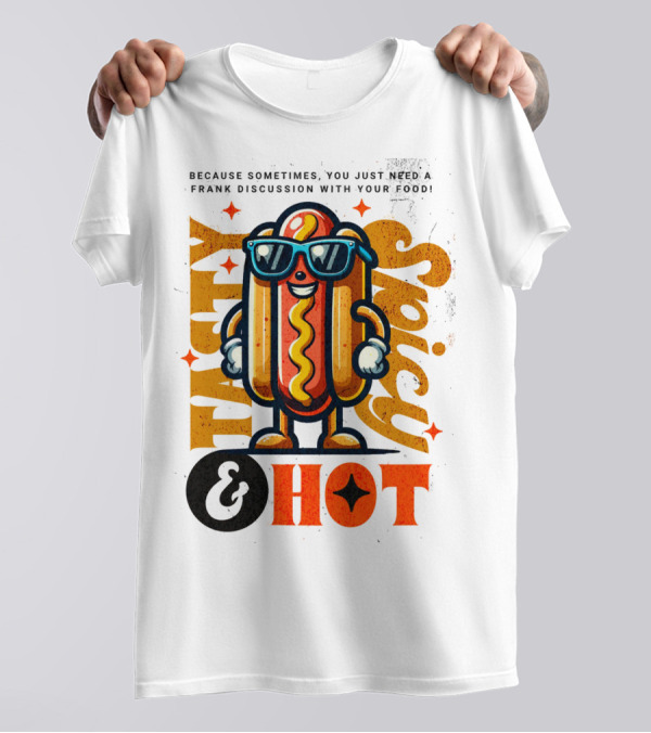 Highly Spicy And Hot Retro Funny Hot Dog Fast Food Mascot Character T-Shirt