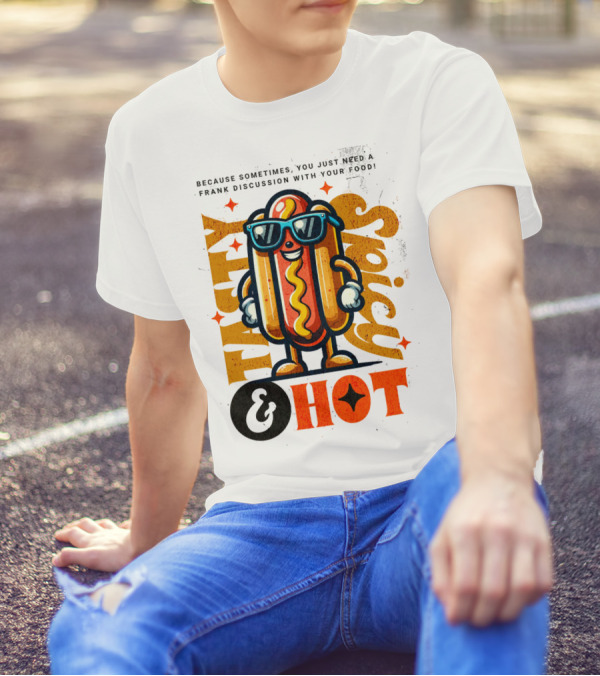 Highly Spicy And Hot Retro Funny Hot Dog Fast Food Mascot Character T-Shirt