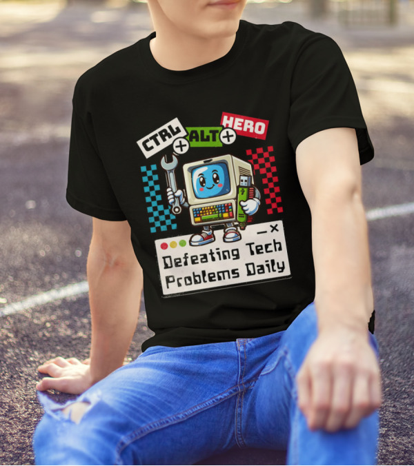 CTRL ALT HERO Retro Computer Defeating Tech Problems Daily T-Shirt