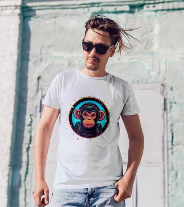 Neon Space Monkey Astronaut Galaxy Explorer T-Shirt