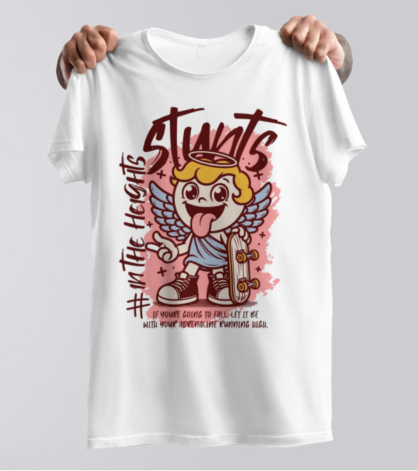 Stunts In The Heights Angel Skateboarder Adrenaline Rushing T-Shirt