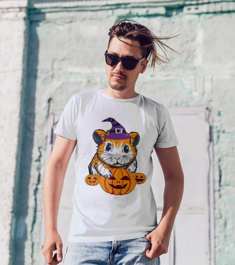 Halloween Guinea Pig With Witch Hat And Pumpkins T-Shirt