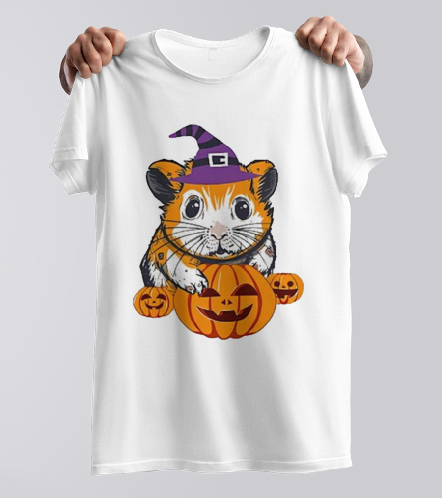 Halloween Guinea Pig With Witch Hat And Pumpkins T-Shirt