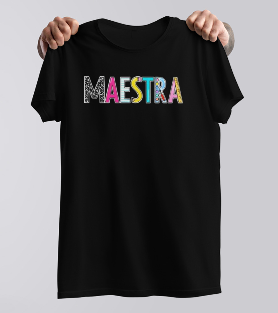 Colorful Maestra Chalkboard Lettering With Polka Dot And Ruler Accents T-Shirt