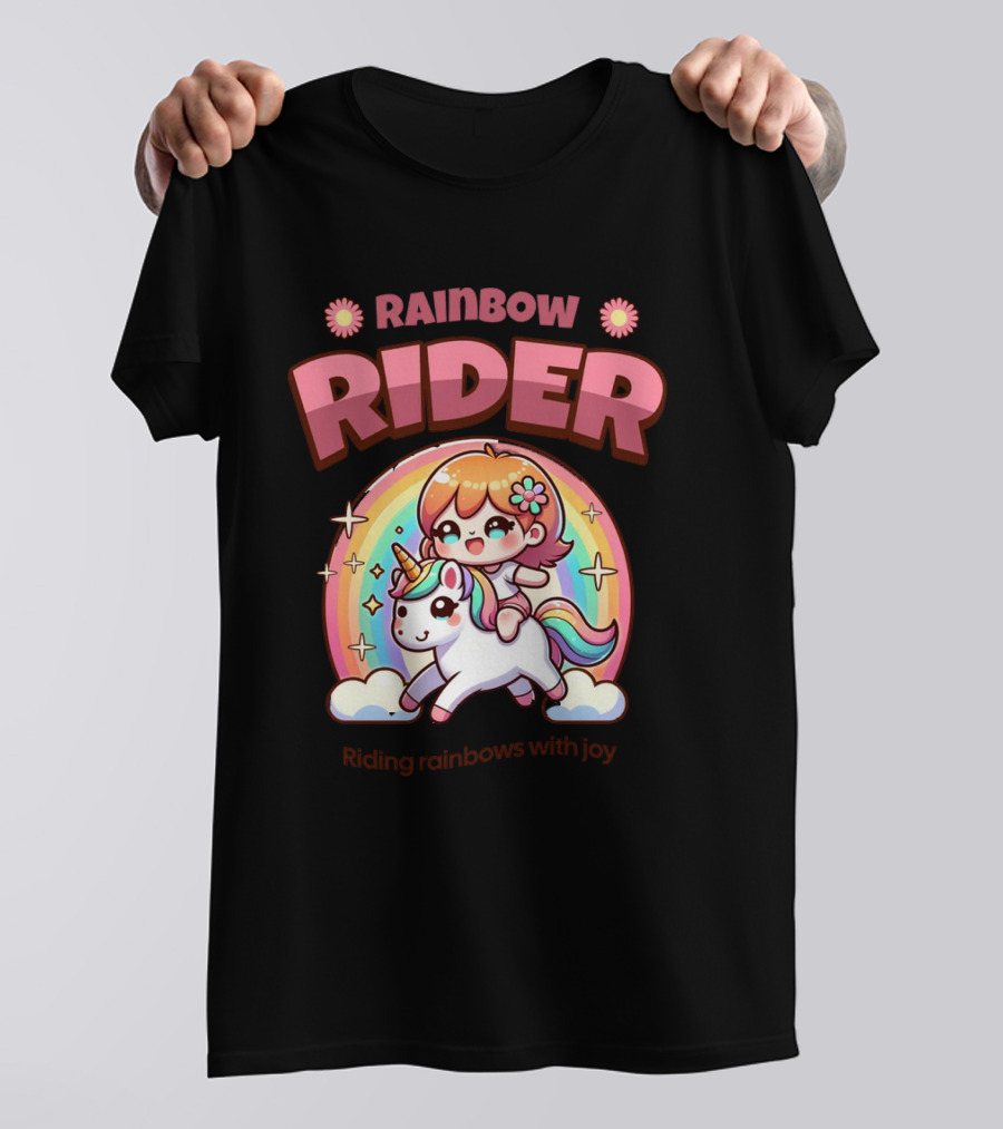 Rainbow Rider Riding Rainbows With Joy T-Shirt