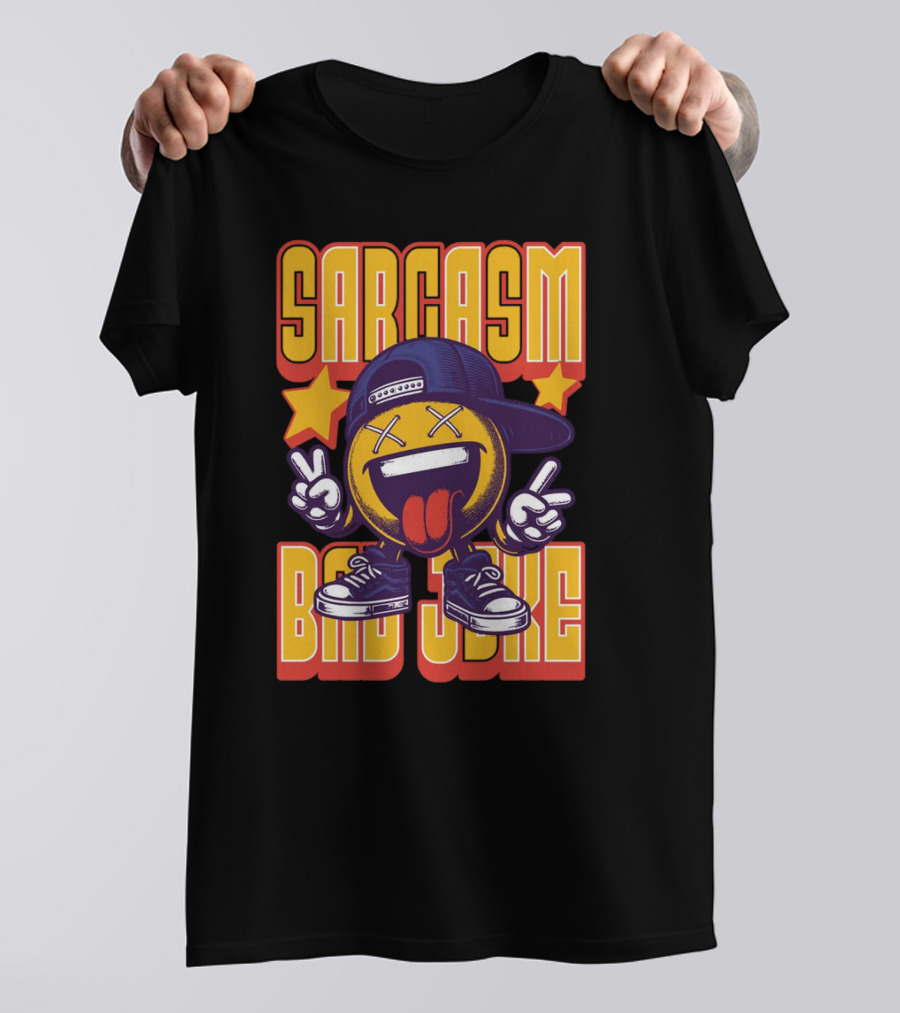 SARCASM BAD JOKE Emoji Character Laugh Peace Sign Cap Sneakers T-Shirt