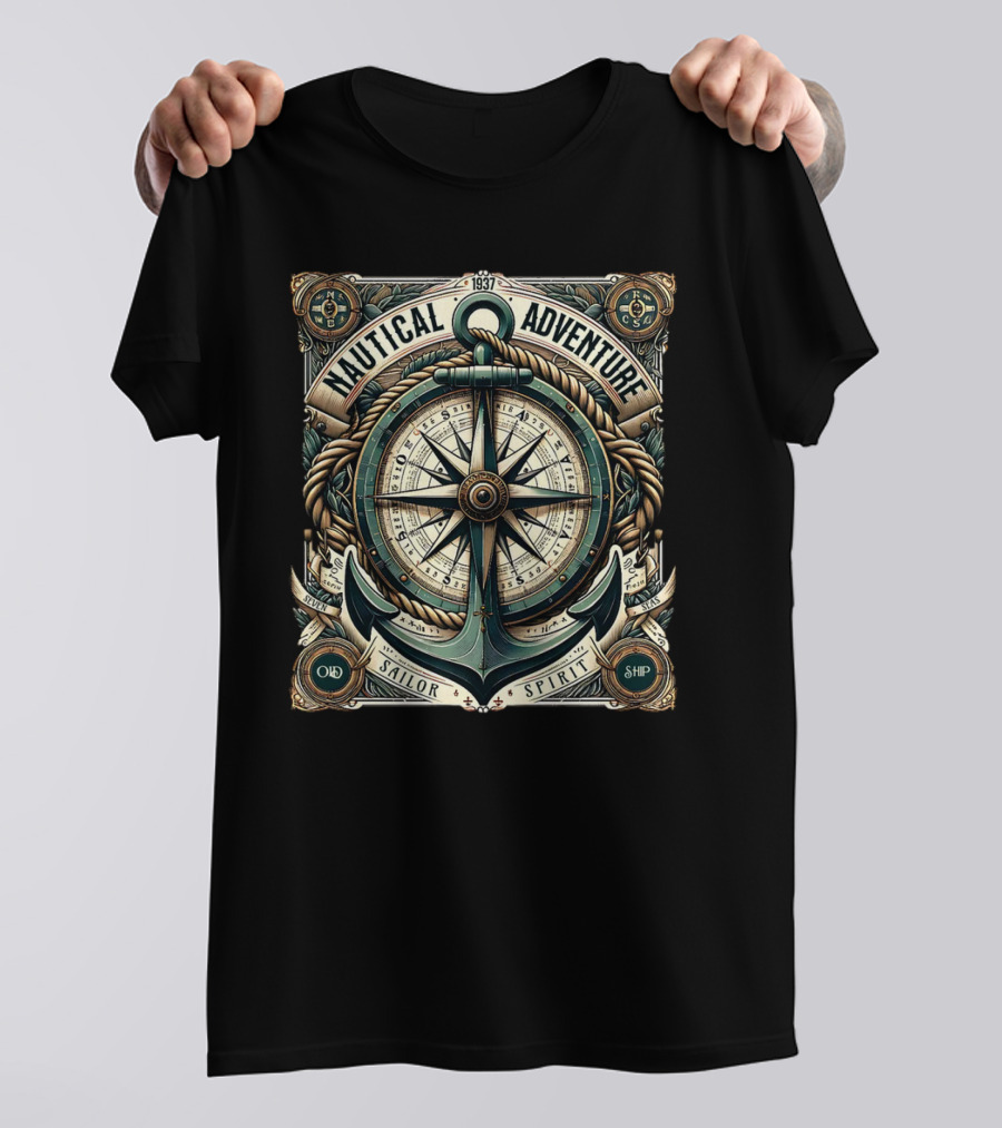 Nautical Adventure 1937 Old Sailor Spirit Ship Compass Anchor T-Shirt