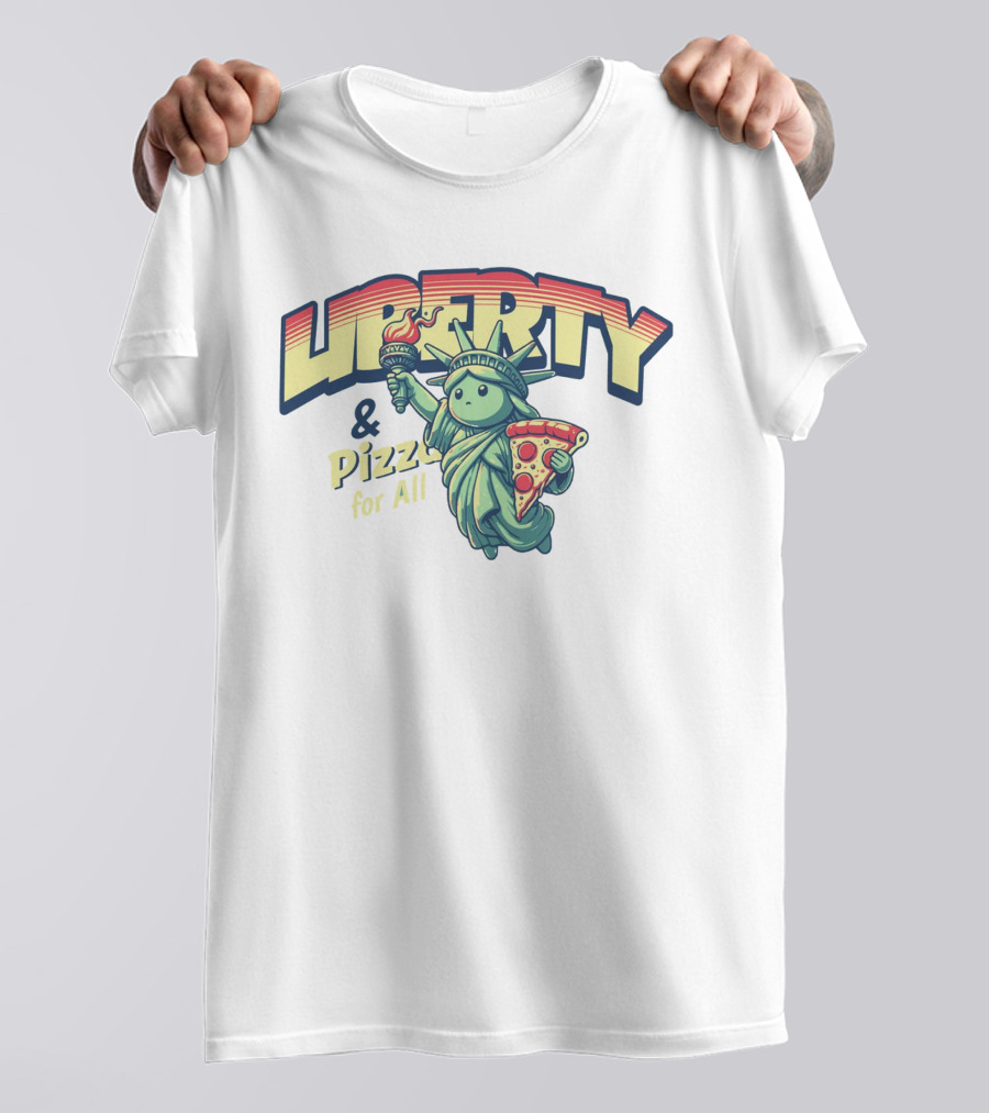 LIBERTY And Pizza For All Statue Holding Slice T-Shirt