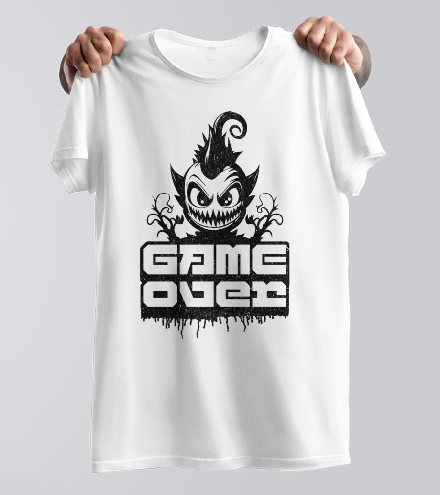 GAME OVER Creepy Monster Icon With Sharp Teeth And Spiky Hair T-Shirt