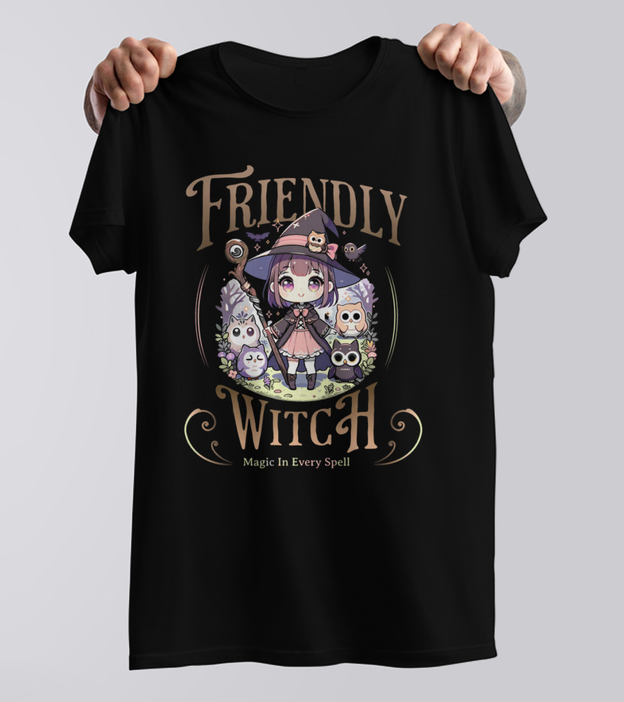 Friendly Witch Magic In Every Spell Kawai Owls Cute Anime T-Shirt