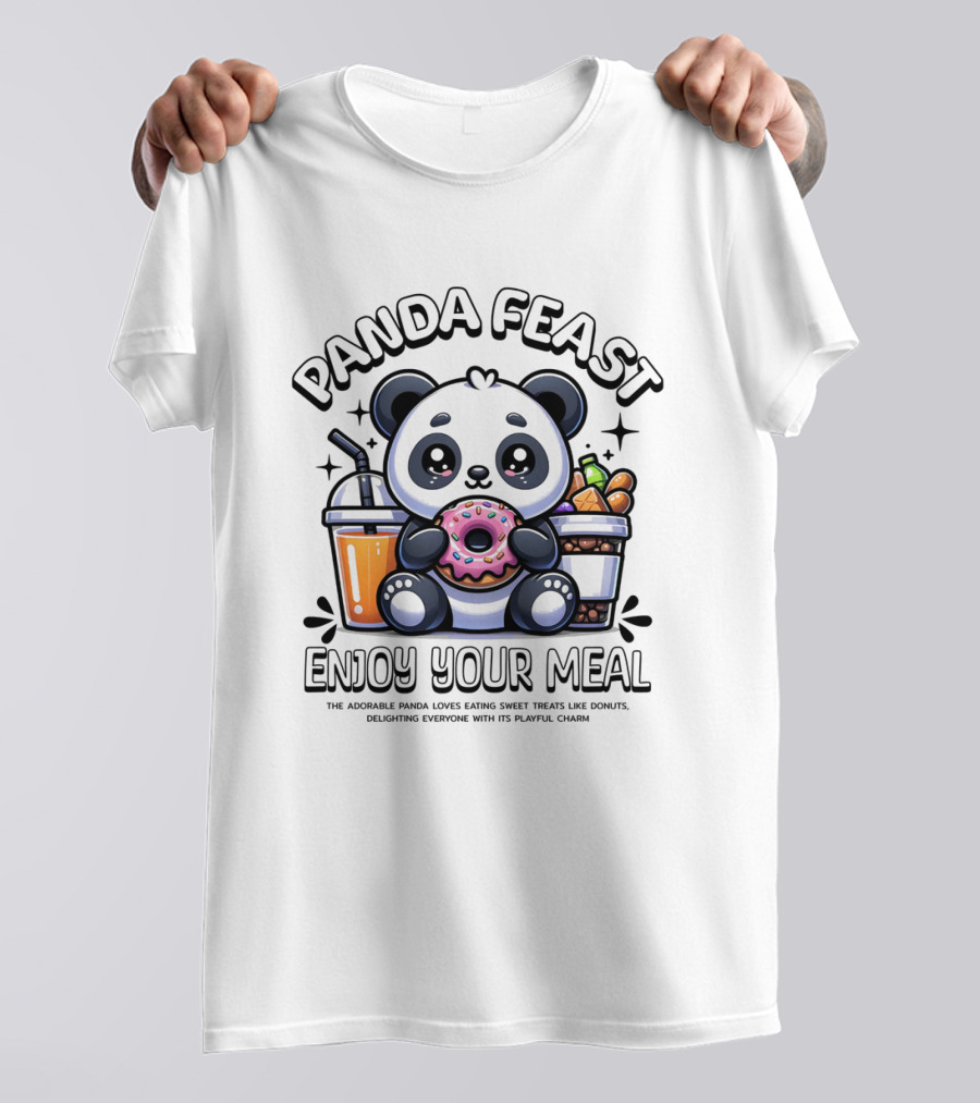 Panda Feast Enjoy Your Meal Cute Donut Drink Food Charm T-Shirt