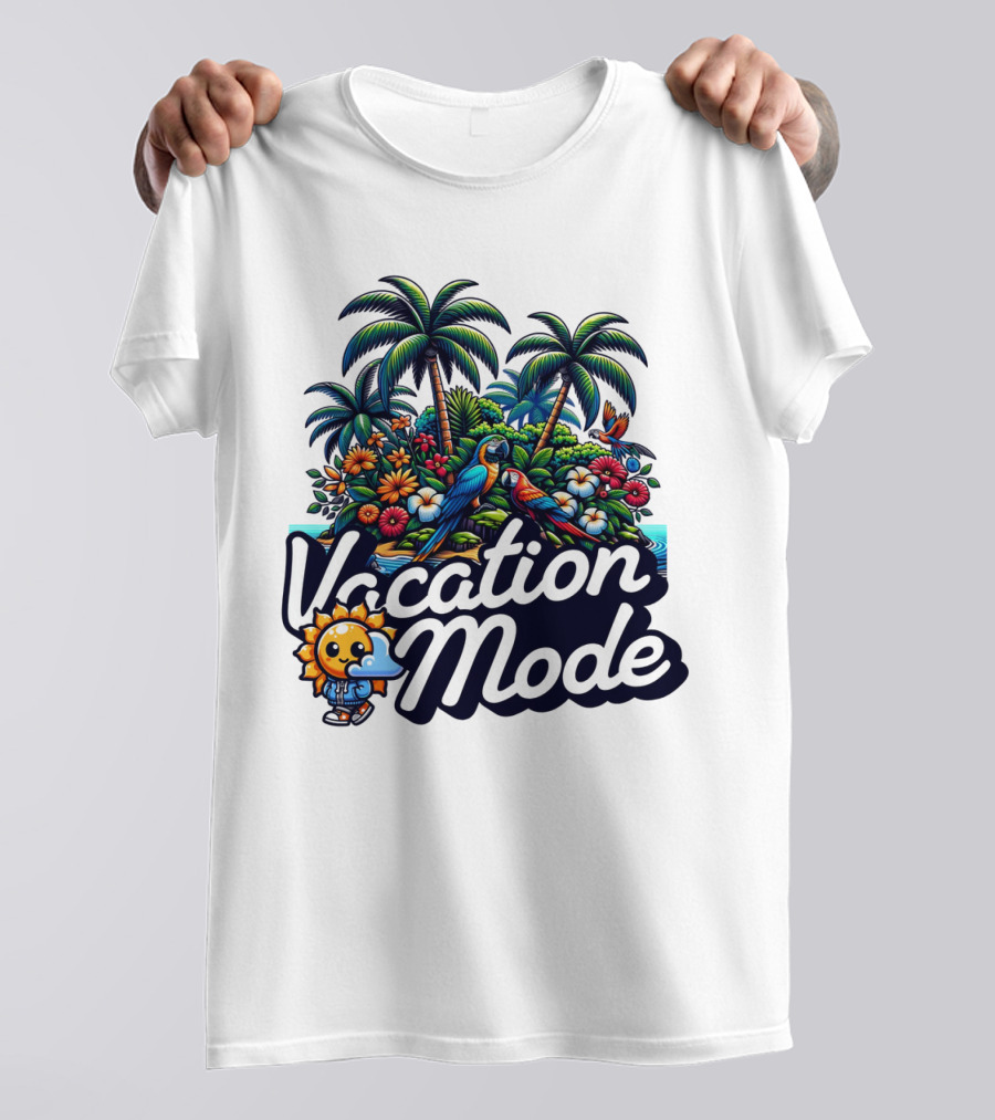 Vacation Mode Tropical Paradise Parrots And Palms T-Shirt