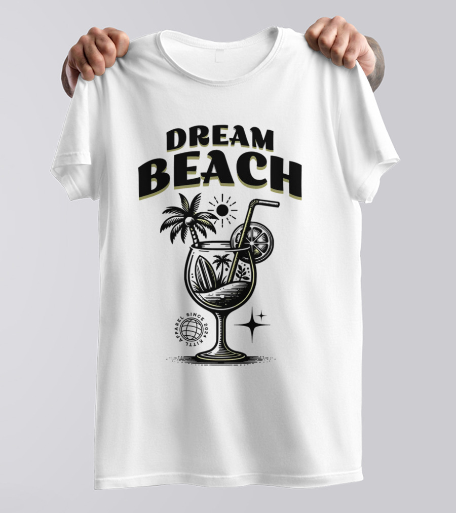 Dream Beach Travel Since 1981 Tropical Cocktail Palm Trees Sun And Moon T-Shirt