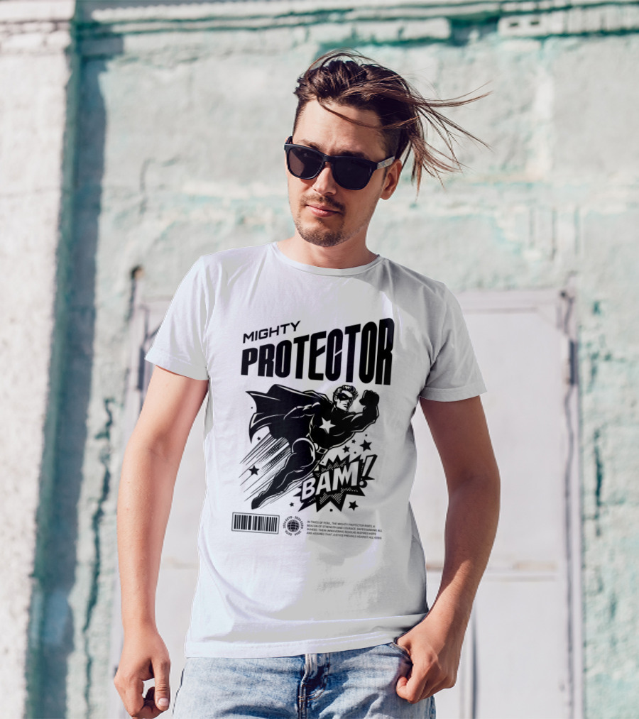 Mighty Protector BAAM Retro Comic Style Superhero T-Shirt