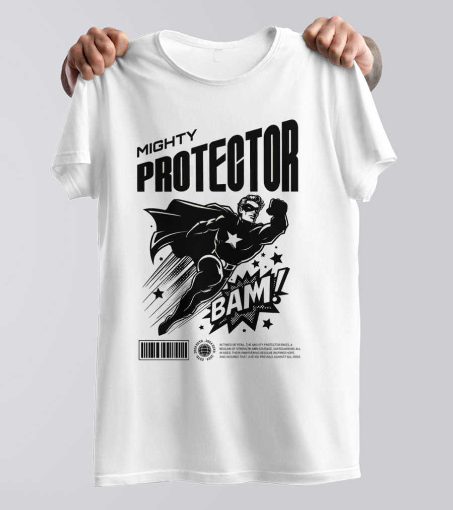 Mighty Protector BAAM Retro Comic Style Superhero T-Shirt