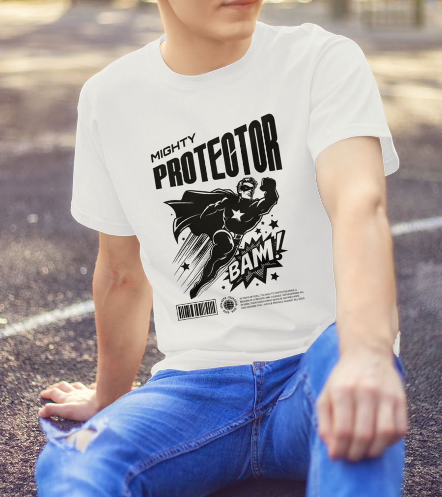 Mighty Protector BAAM Retro Comic Style Superhero T-Shirt