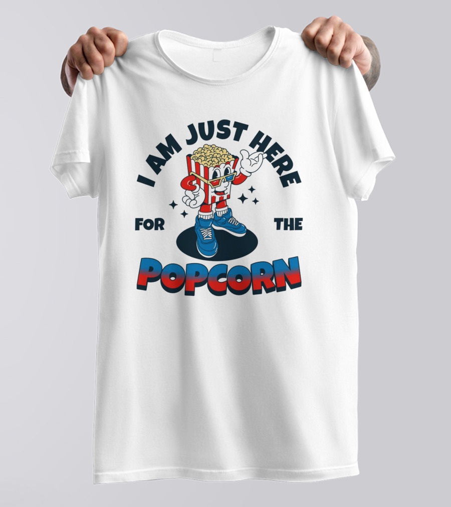 I Am Just Here For The Popcorn Retro Mascot T-Shirt