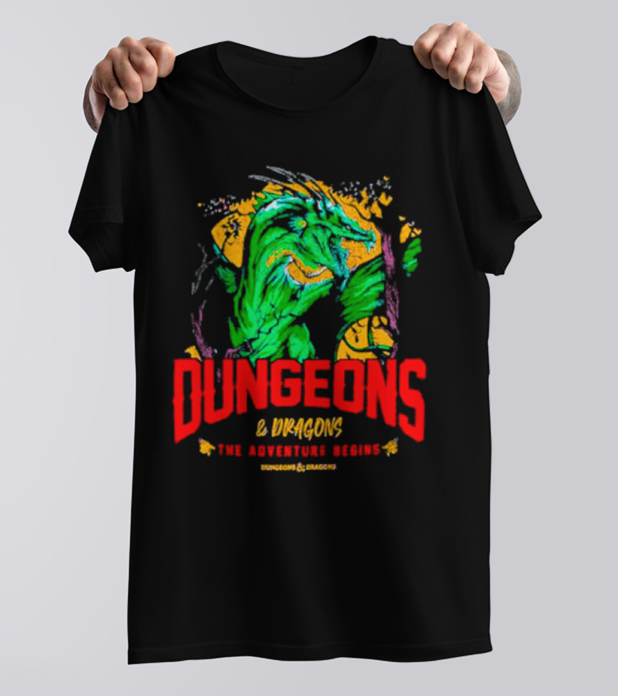 Dungeons And Dragons The Adventure Begins Green Dragon Fantasy T-Shirt