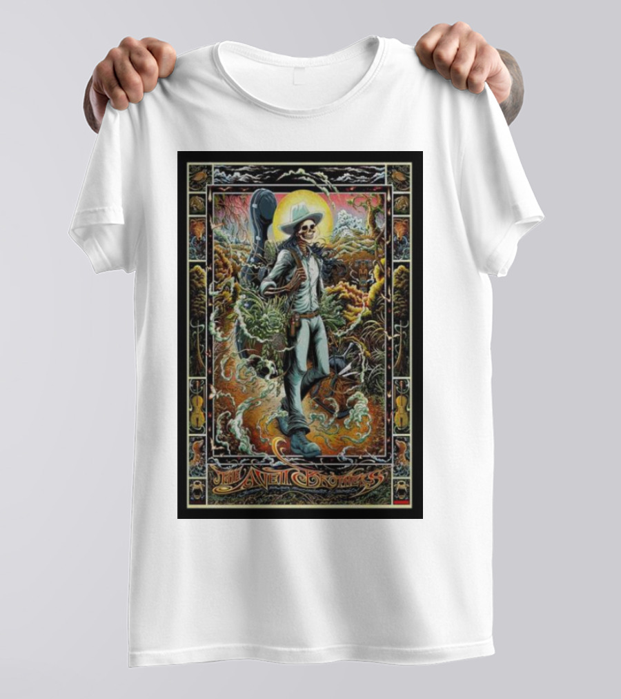 The Avett Brothers Skeleton Cowboy With Guitar And Sunburst Background Stanford T-Shirt