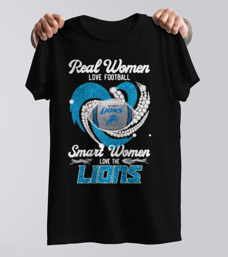 Real Women Love Football Smart Women Love The Detroit Lions Logo Football T-Shirt