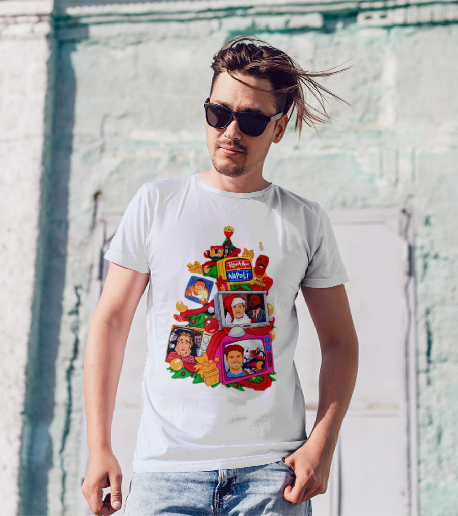 Romolo Con La Matchday Christmas Tree With Roma Napoli Christmas TV Characters T-Shirt