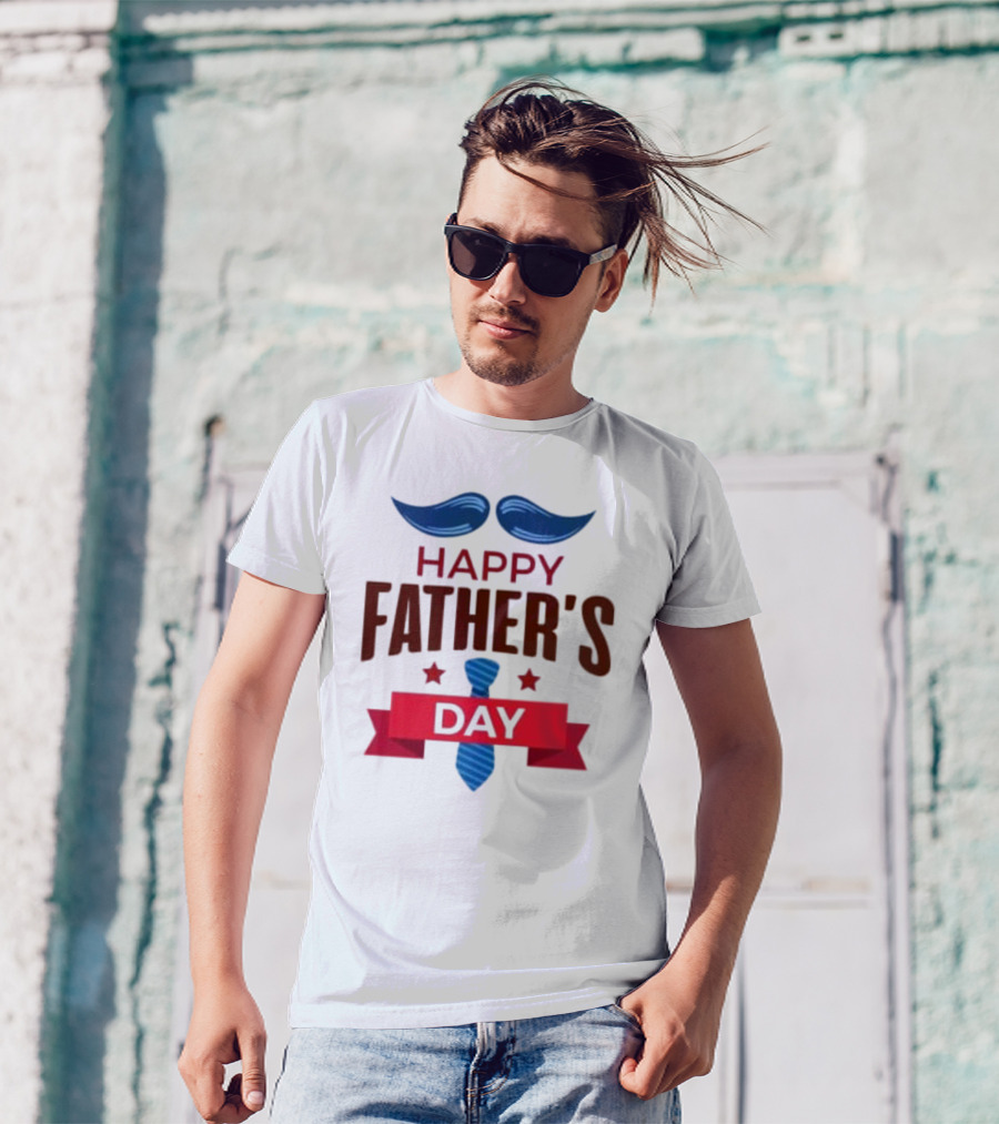 Happy Father's Day Blue Mustache And Tie T-Shirt