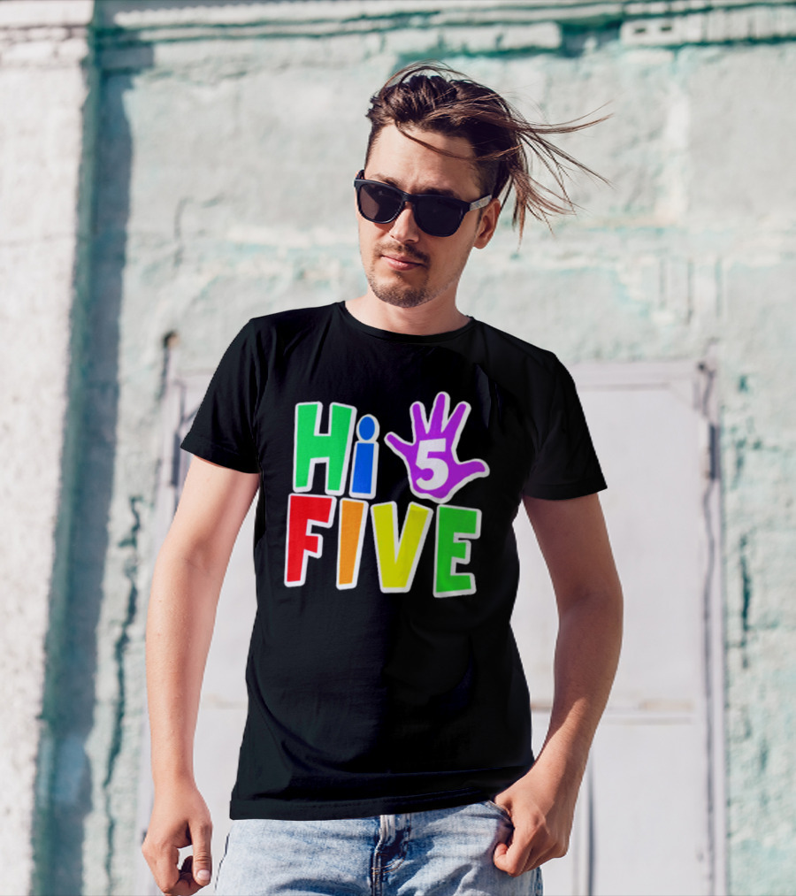 Hi Five Birthday Kids Boys And Girls Colorful Handprint T-Shirt